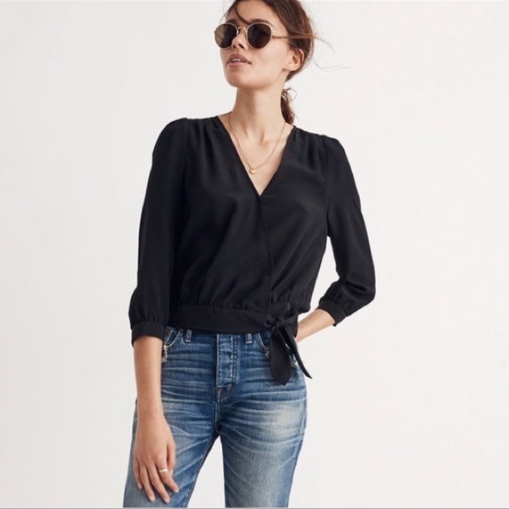 Madewell Black Silk Wrap Top XS